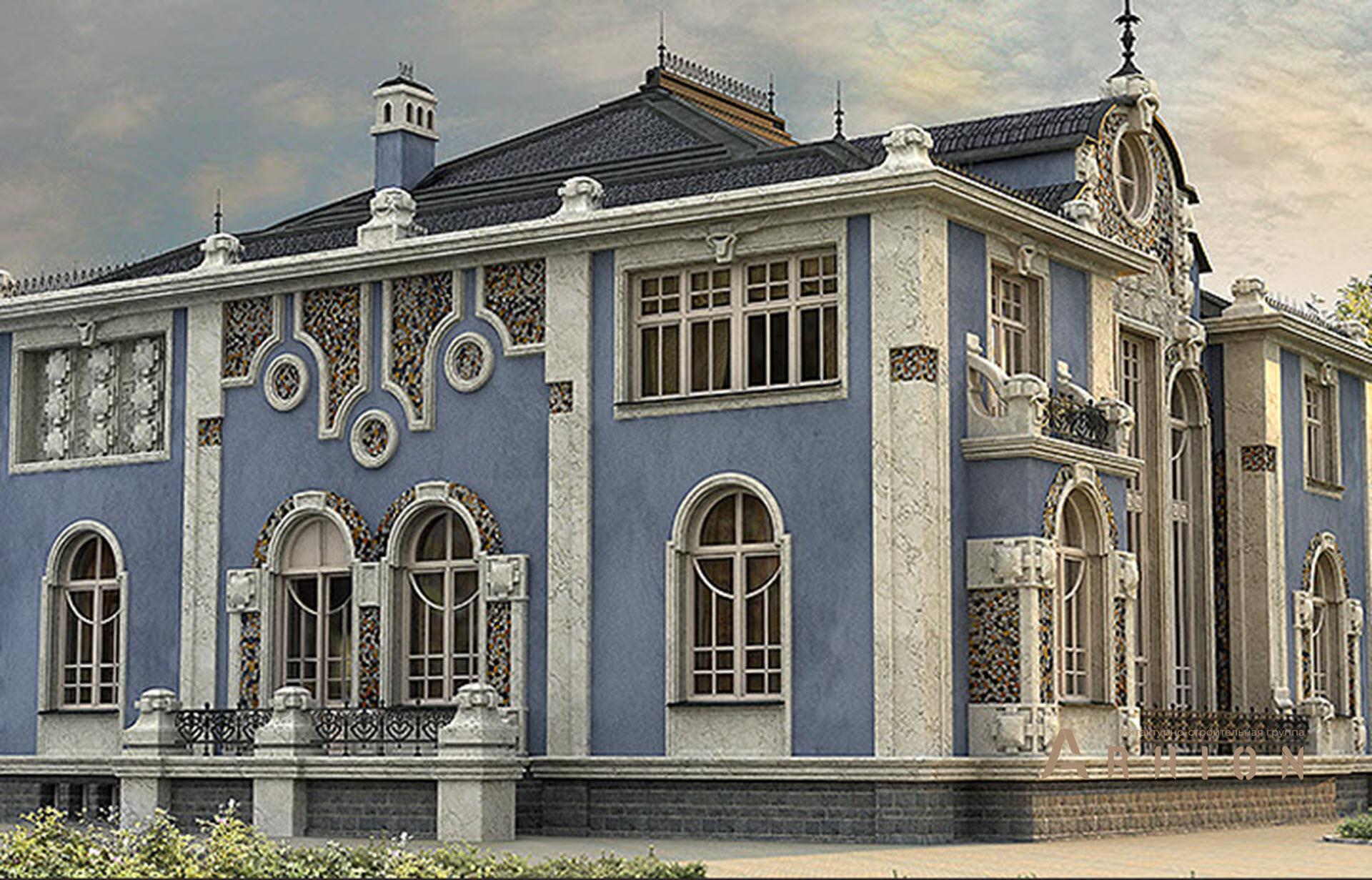 2. Проект двухэтажного дома в классическом стиле с многоскатной кровлей, SOV-11, площадью - 1119 кв c цокольным этажом, терассой, балконом